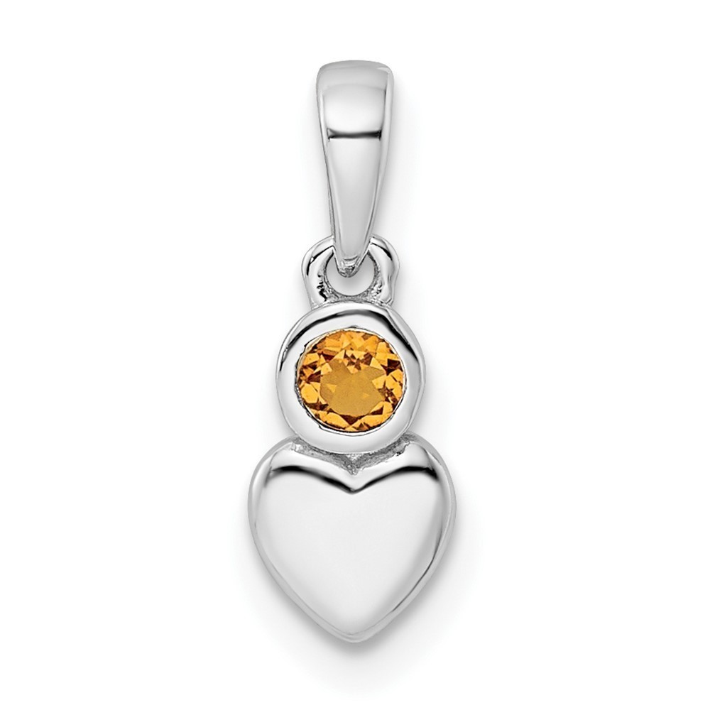 925 Sterling Silver Citrine Nov Birthstone Heart Necklace Pendant 17 x 5.55 mm